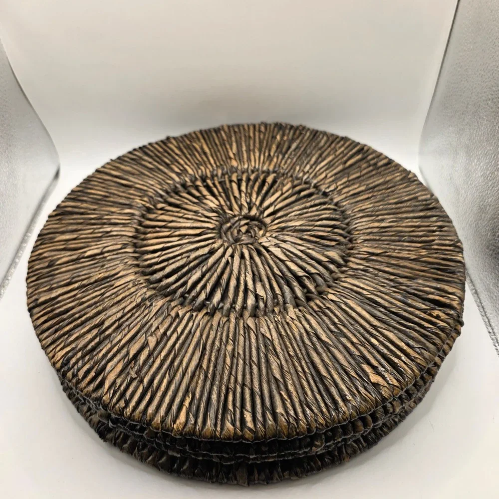 Pottery Barn Malibu Handwoven Seagrass Charger Plates Set of 4 Dark Brown 13 in